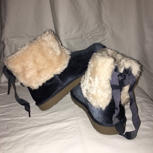 corduroy blue fleece winter boots - Picture 1 of 5